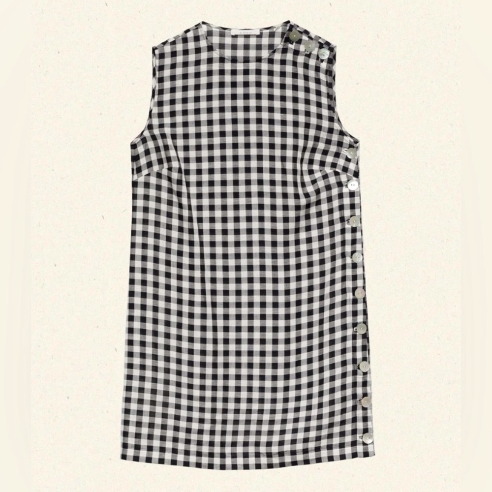 Doen Coralie Linen Button Sleeveless Mini Dress Marilyn Gingham Black White - Picture 11 of 12